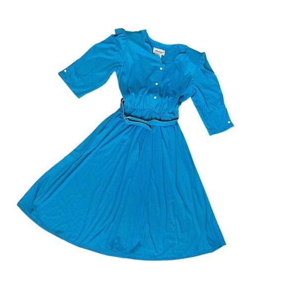 ANTHONY RICHARDS Blue Shirtwaist Dress Belted Elastic Waist Stretchy Size 6P 4P - Picture 4 of 9